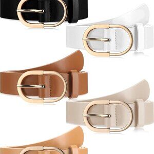 Women's Faux Leather Belts 5 Pack with Gold Buckles for Jeans Dresses Pants